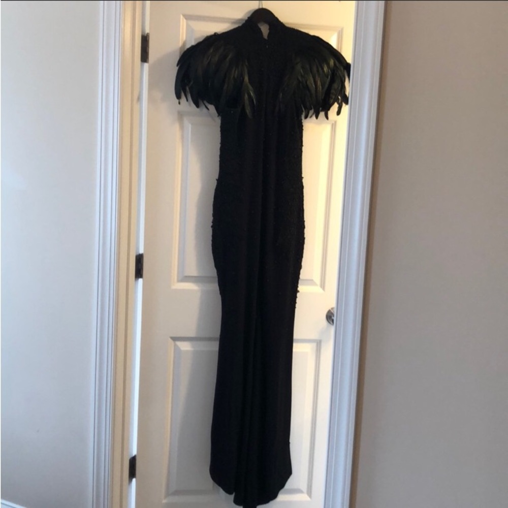 Elegant Black Feathered Evening Gown